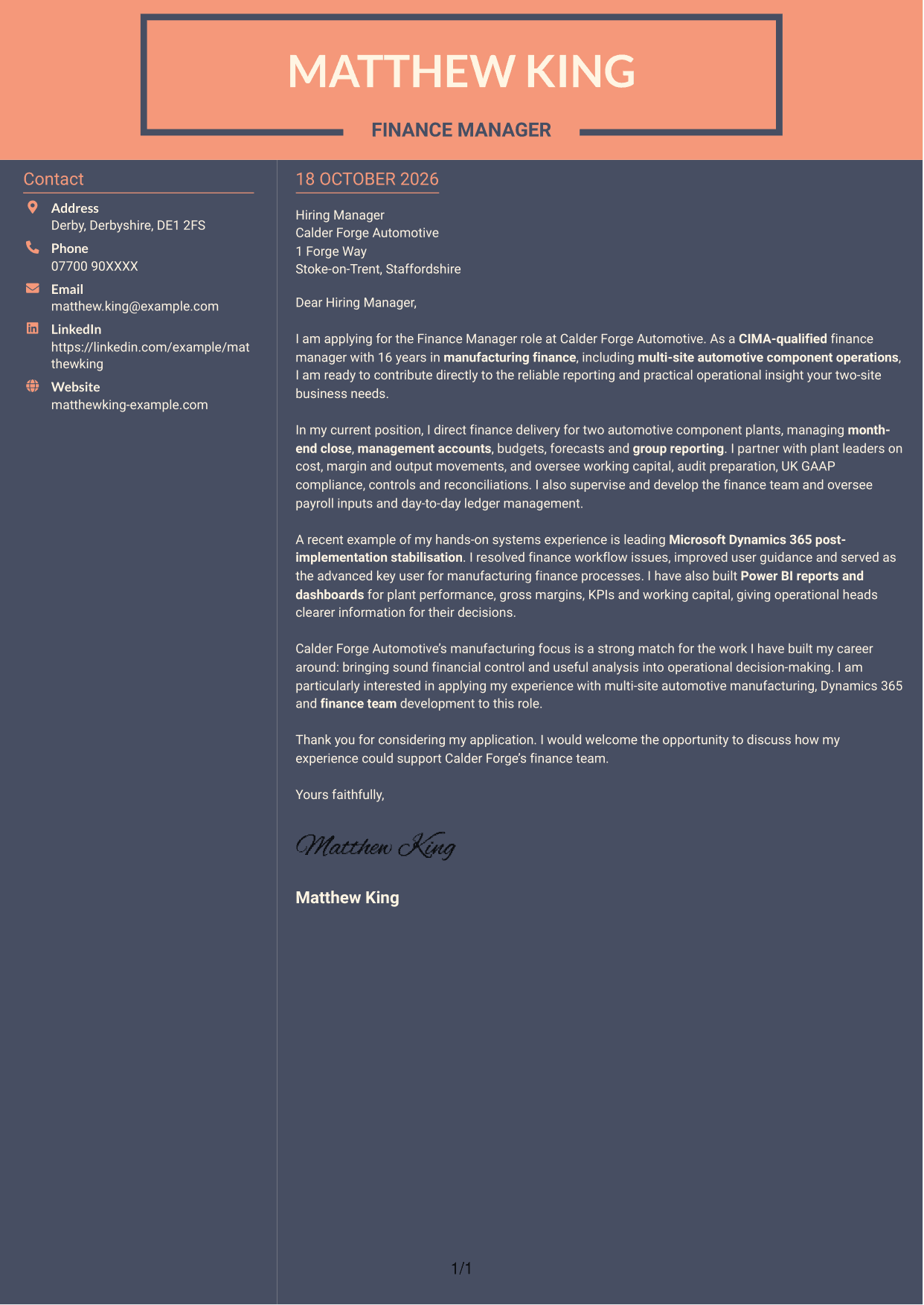 Cover letter example — page 1
