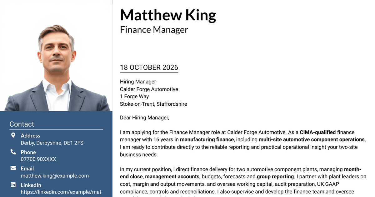 7 Finance Manager - Manufacturing Finance Cover Letter Templates with Example