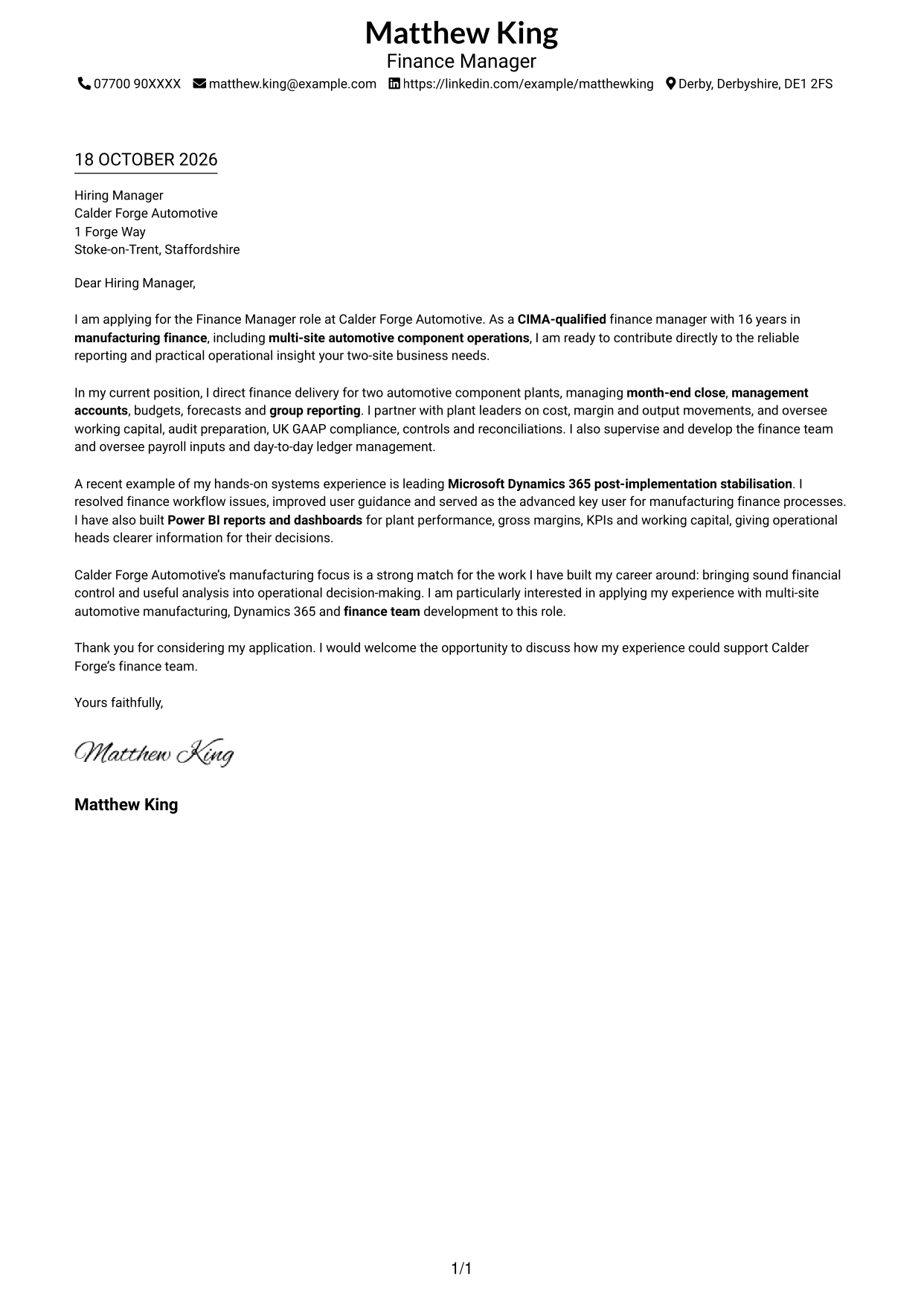 Cover letter example — page 1