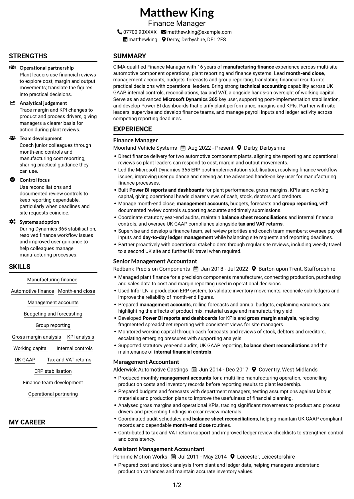 CV example — page 1