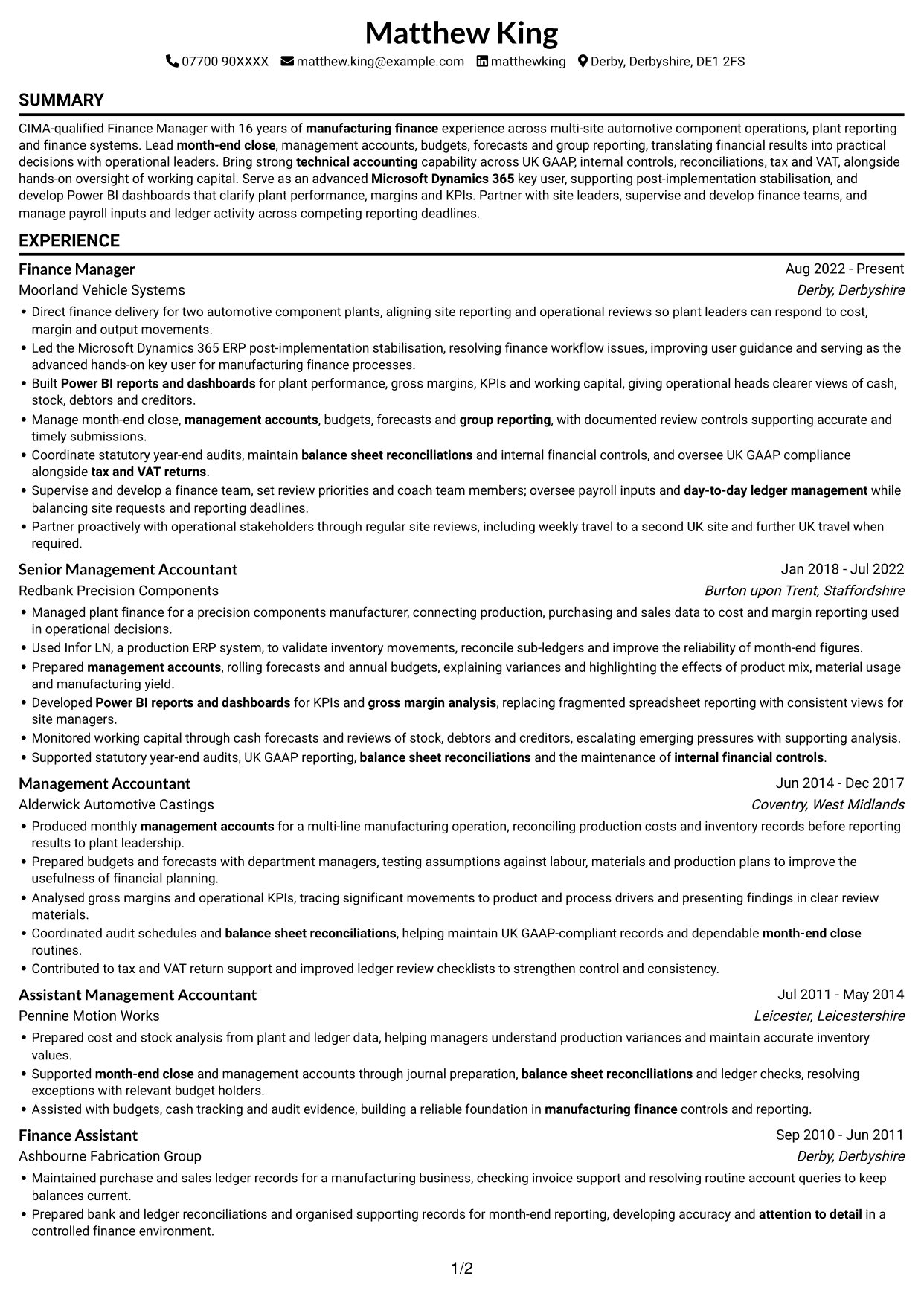 CV example — page 1