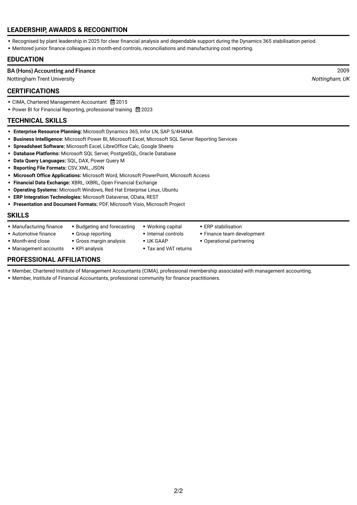 CV example — page 2