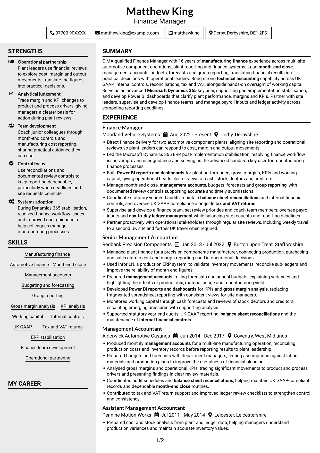 CV example — page 1