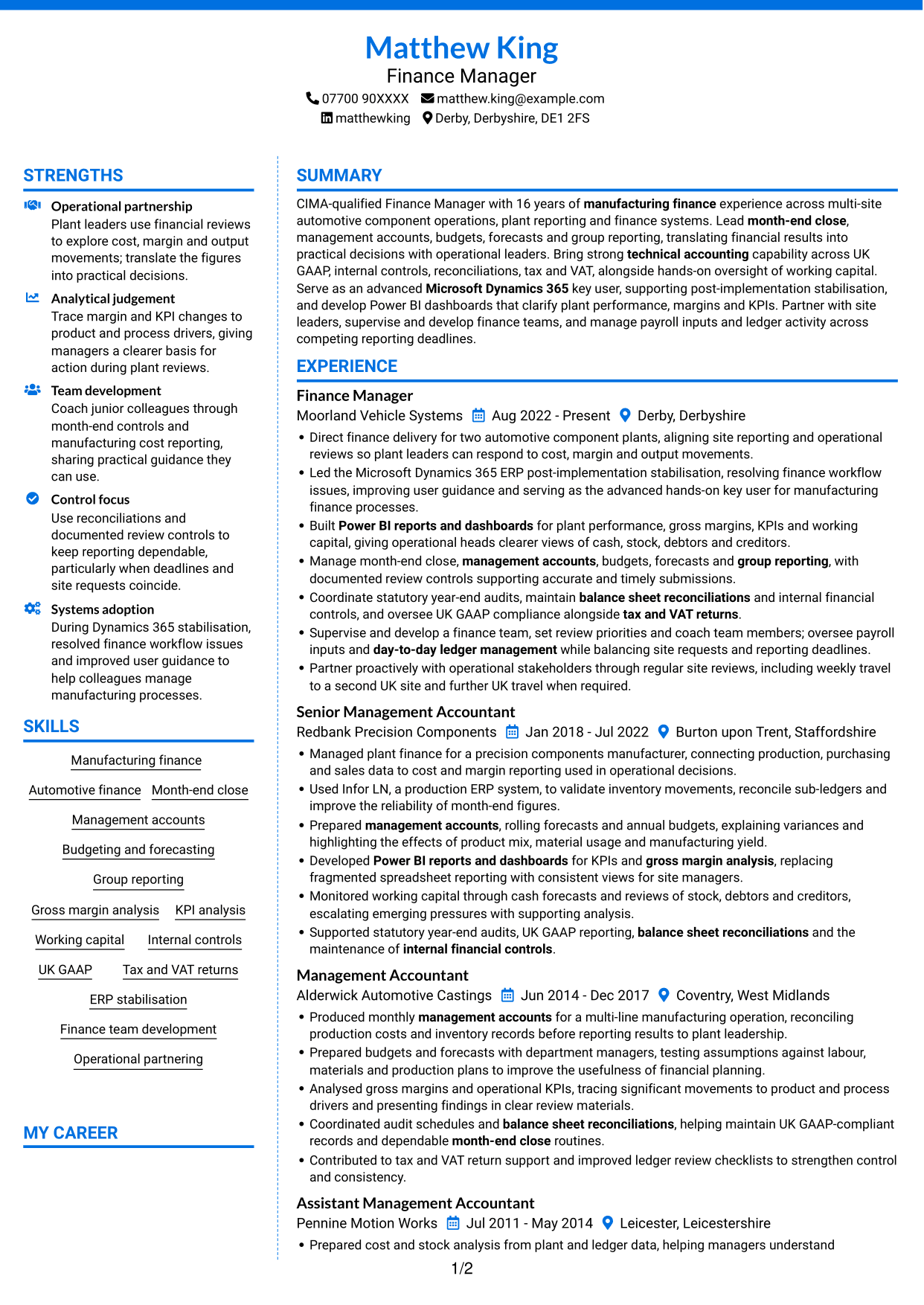CV example — page 1