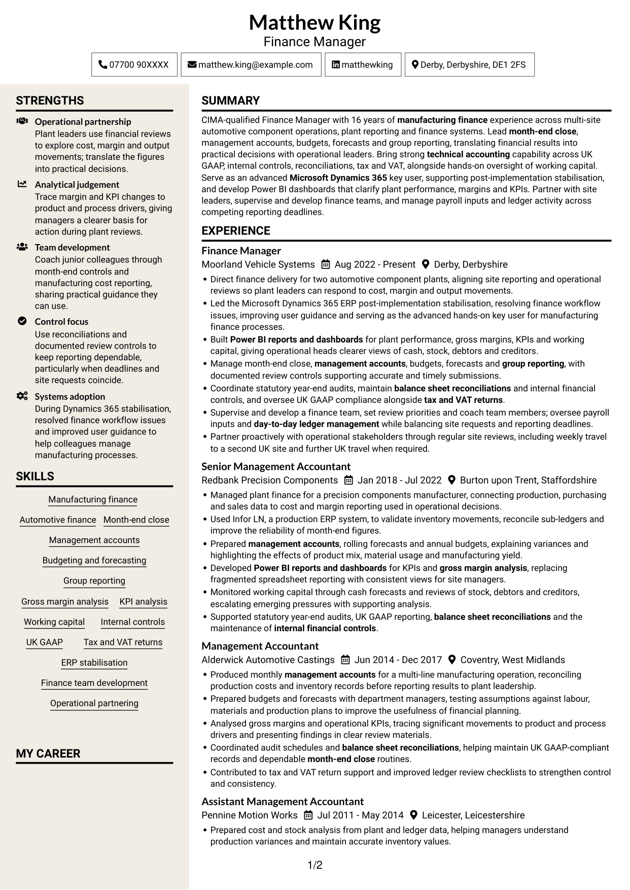 CV example — page 1