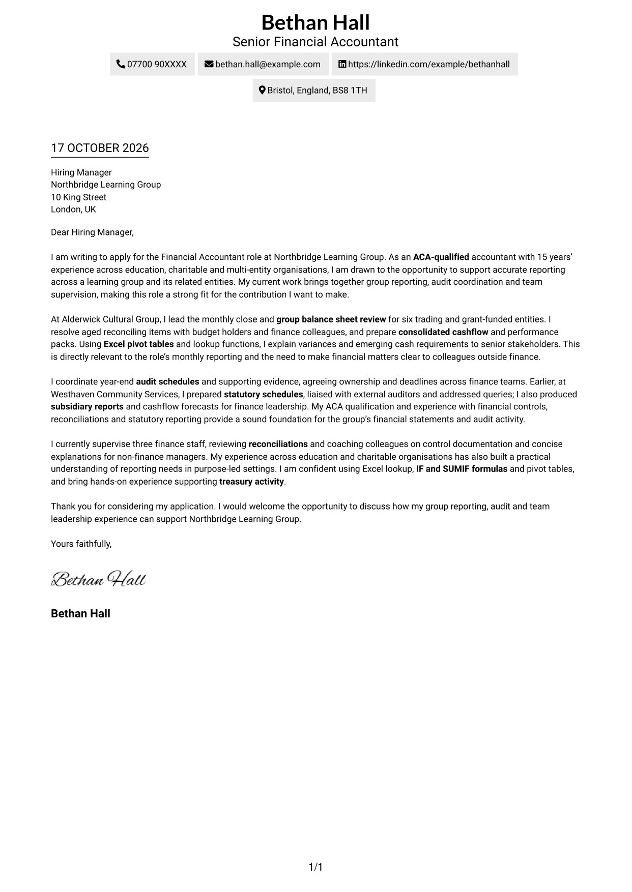 Cover letter example — page 1