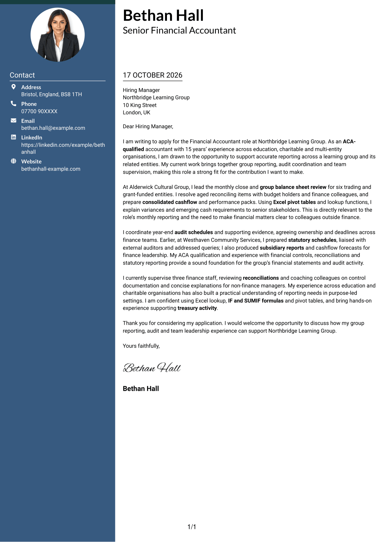 Cover letter example — page 1