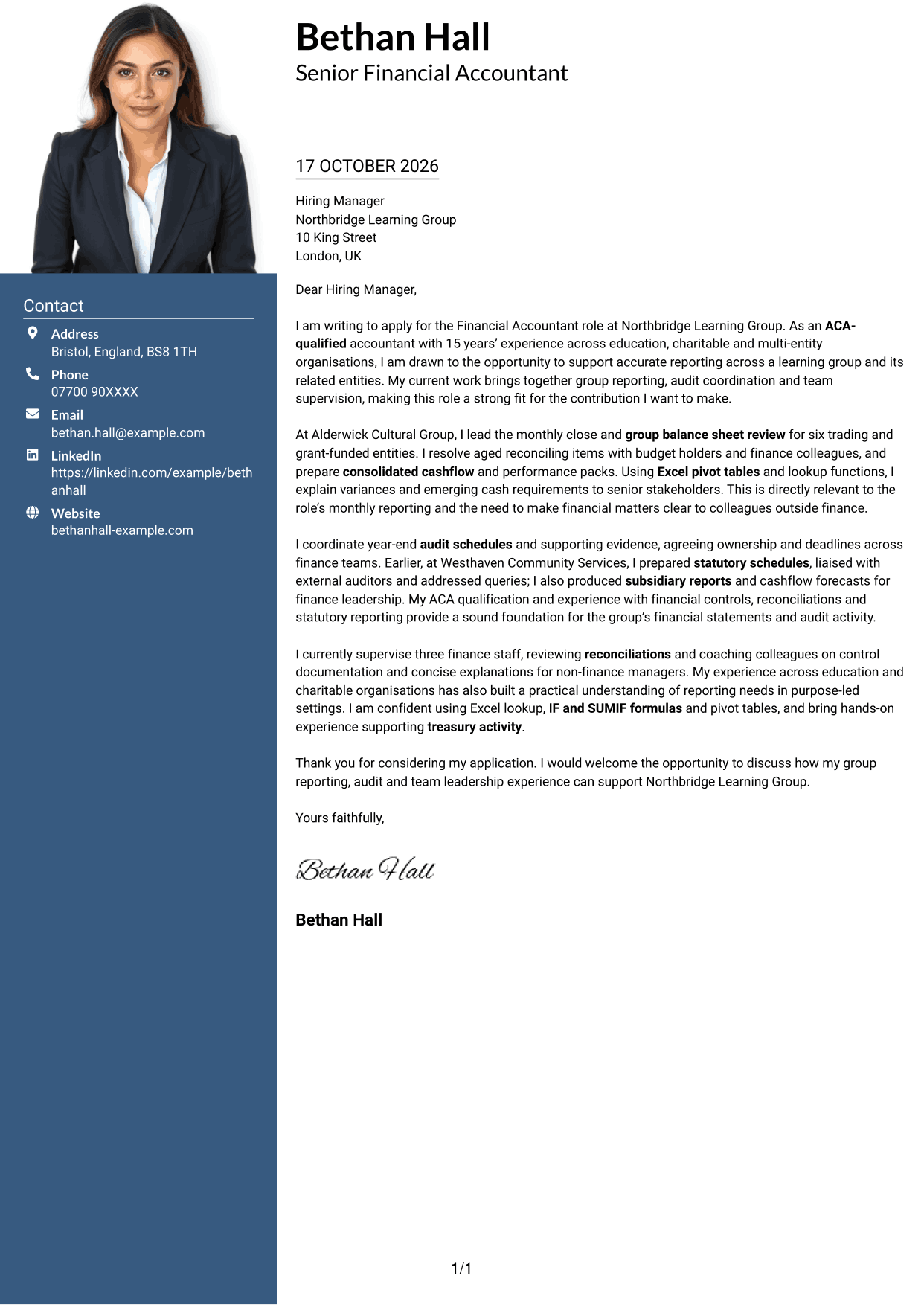 Cover letter example — page 1