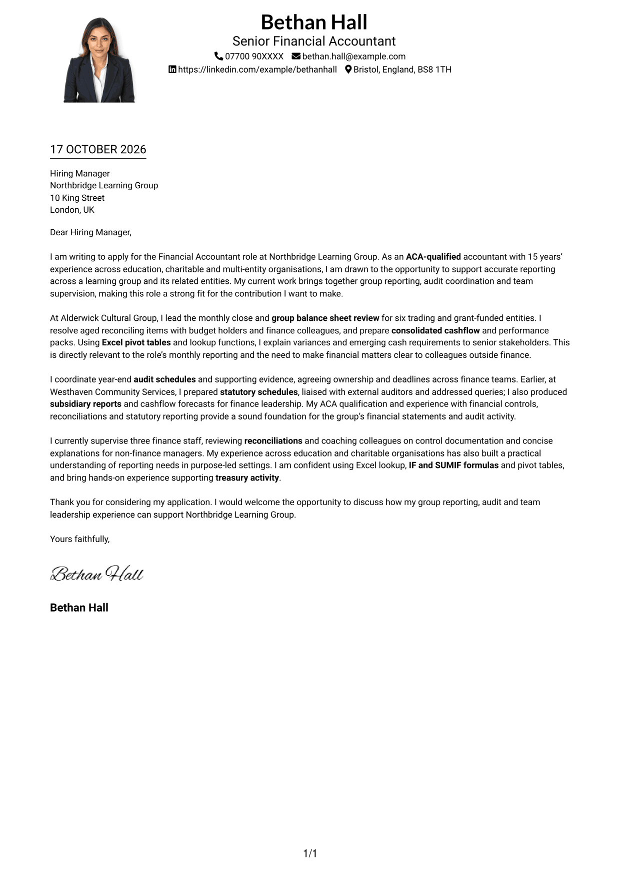 Cover letter example — page 1