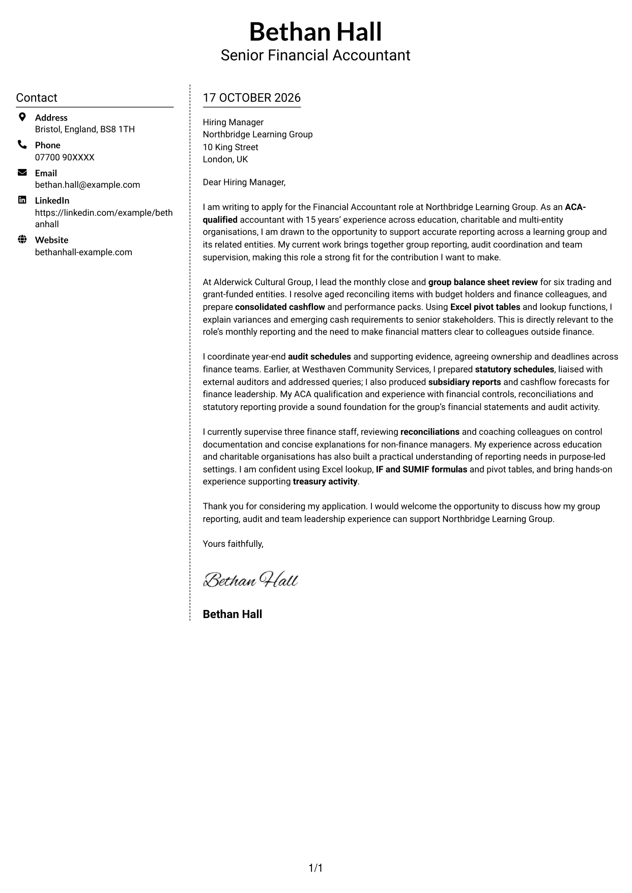 Cover letter example — page 1