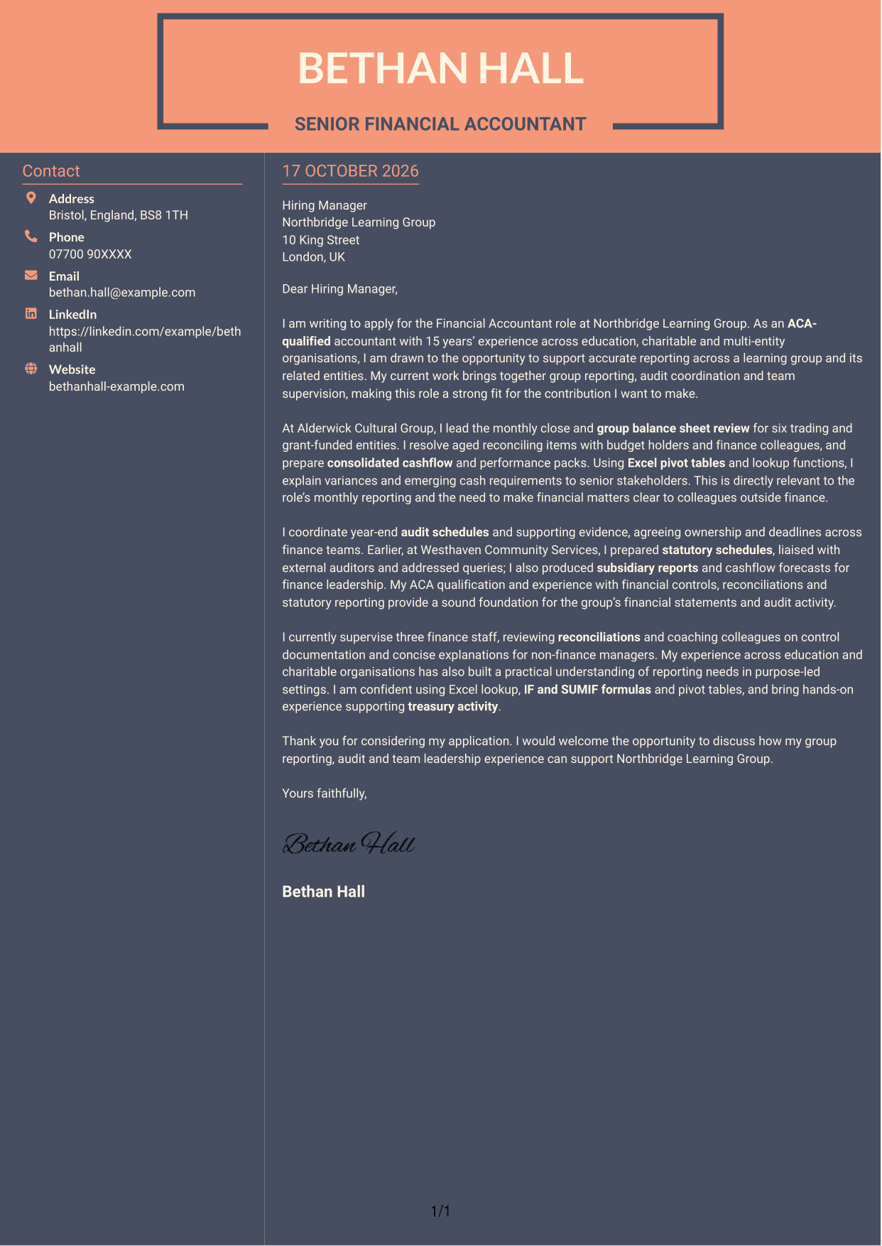 Cover letter example — page 1