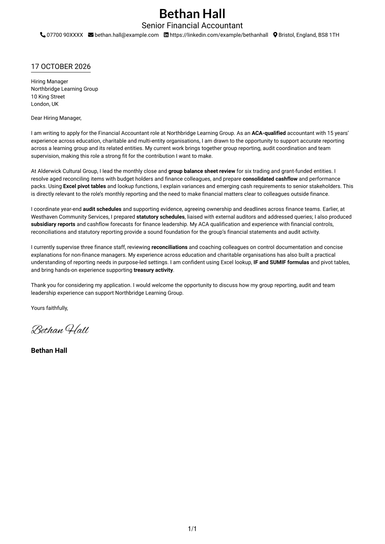 Cover letter example — page 1