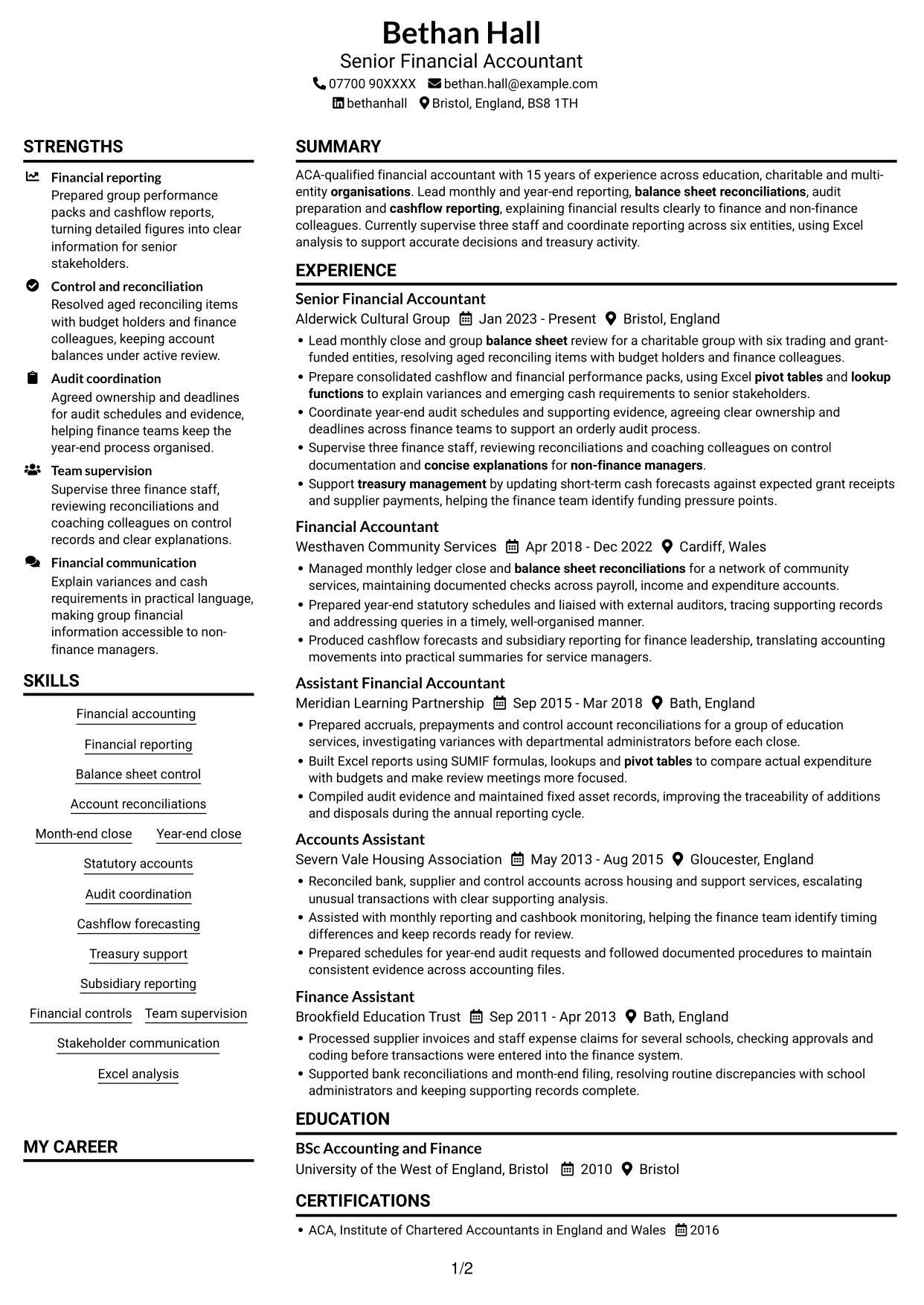 CV example — page 1