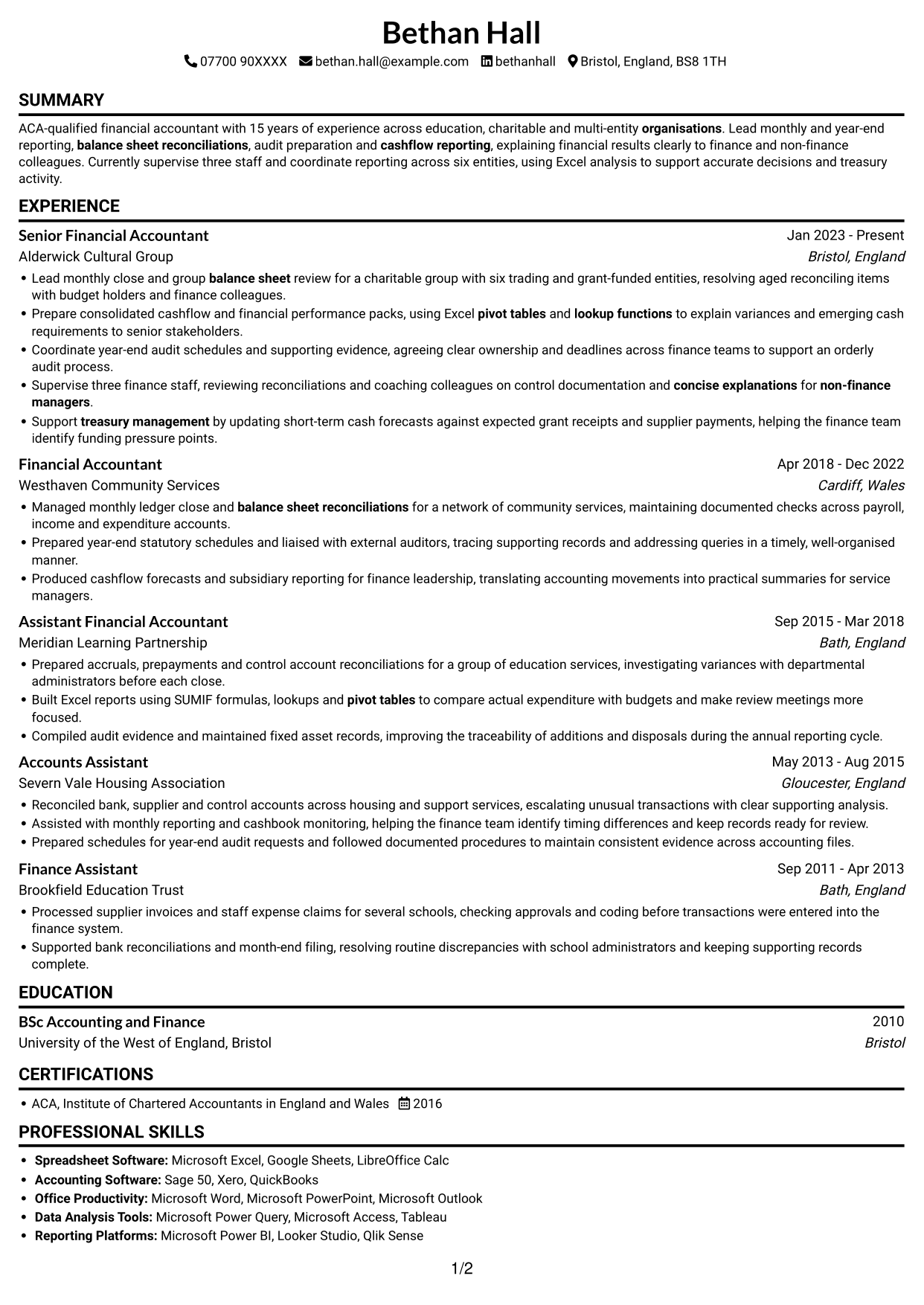 CV example — page 1