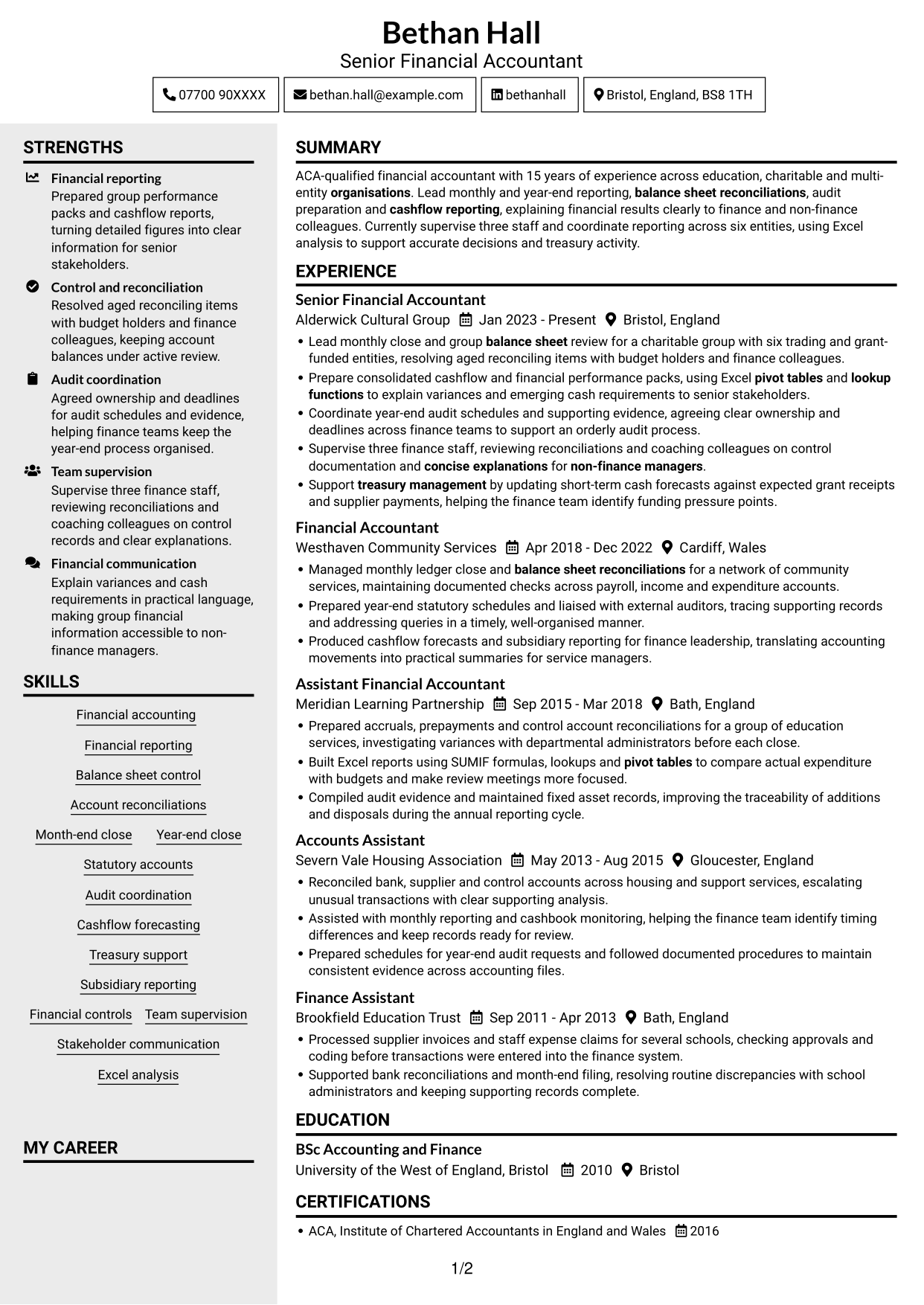 CV example — page 1