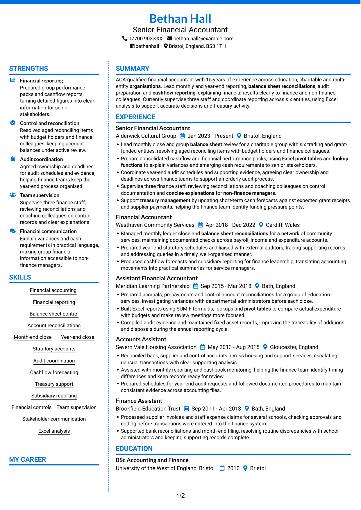 CV example — page 1