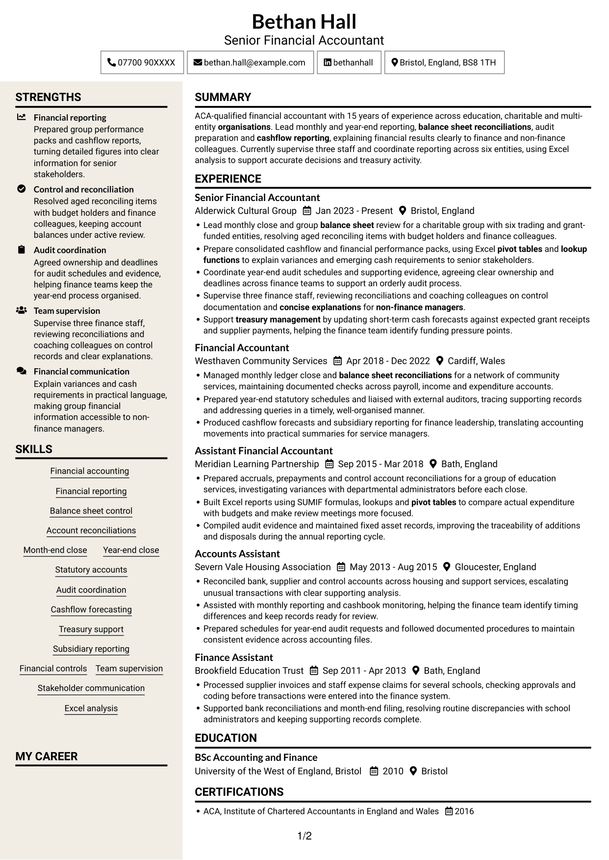 CV example — page 1