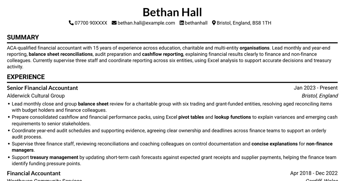 7 Financial Accountant - Financial Reporting and Compliance CV Templates with Example