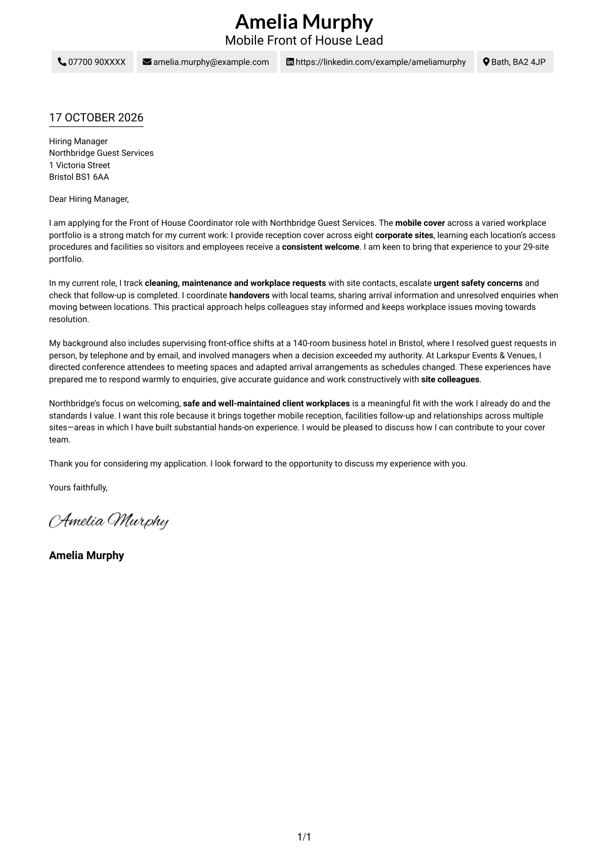 Cover letter example — page 1