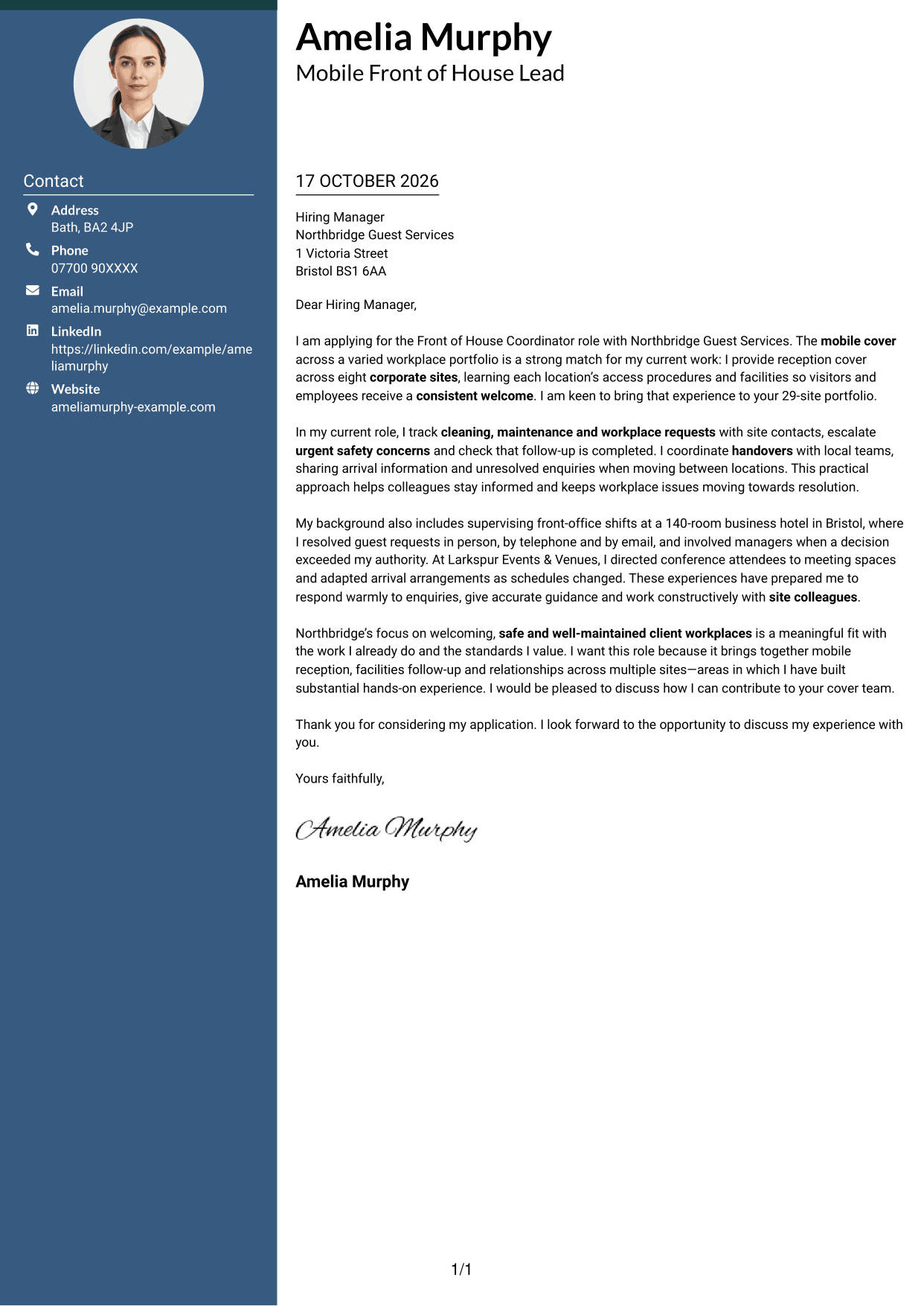 Cover letter example — page 1