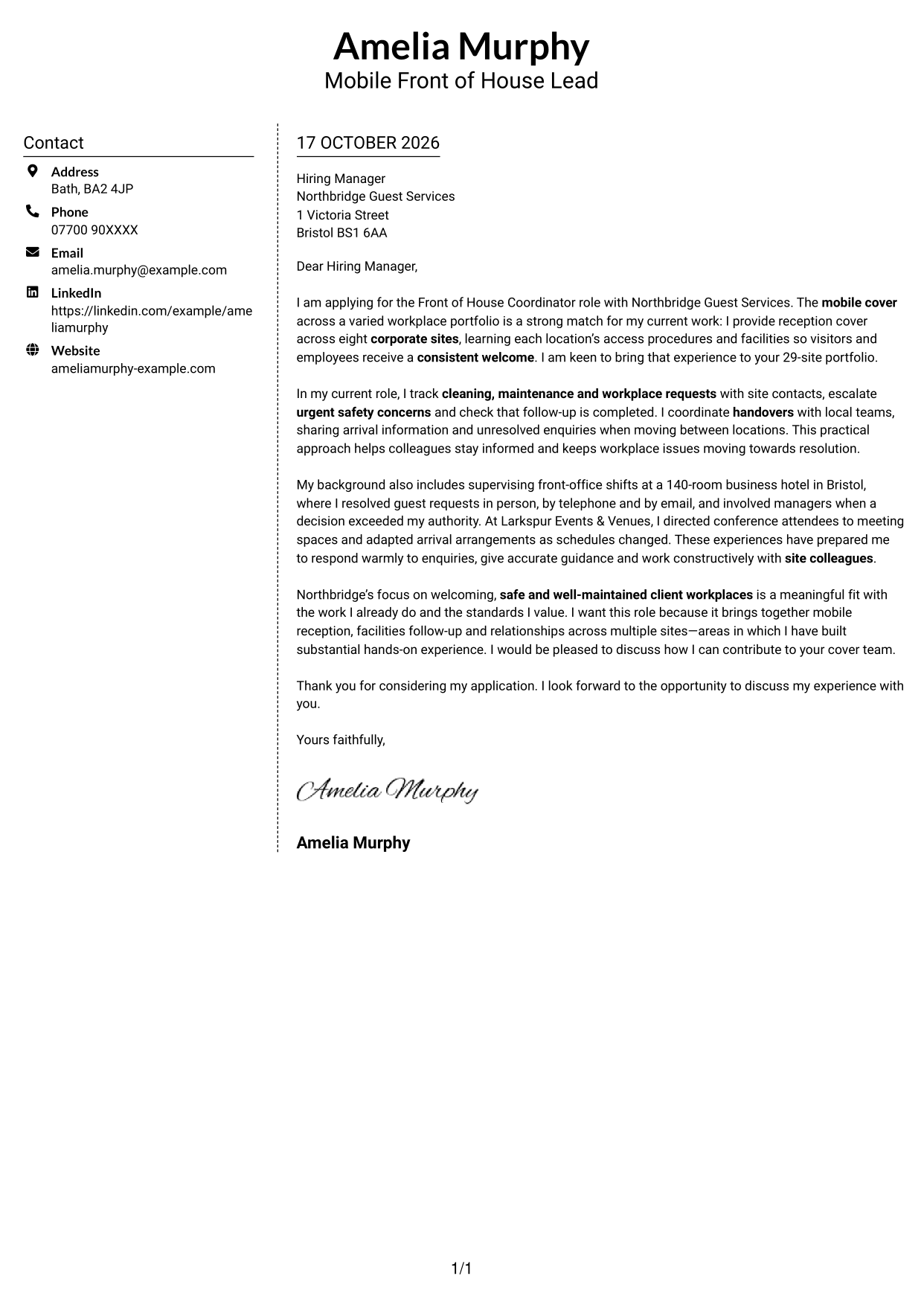 Cover letter example — page 1