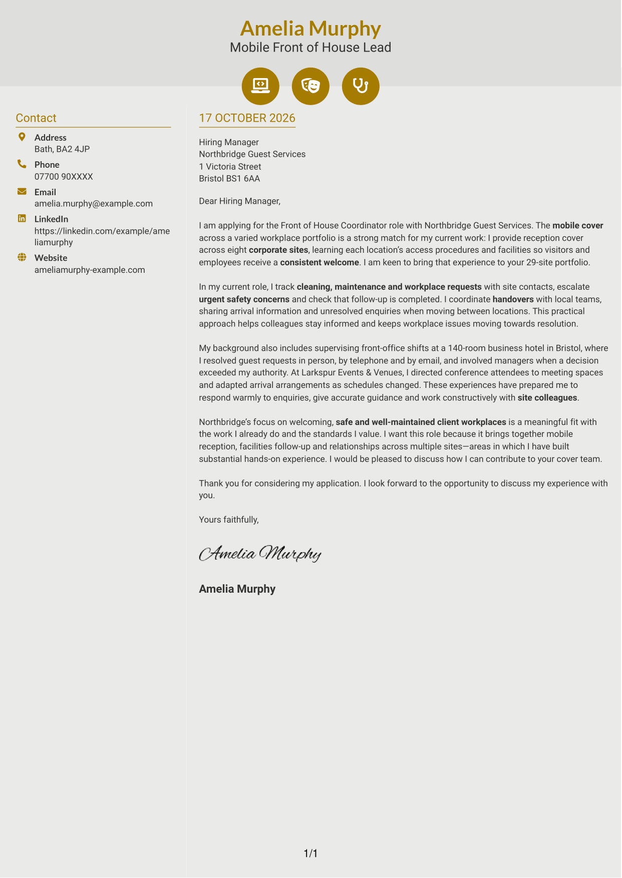 Cover letter example — page 1