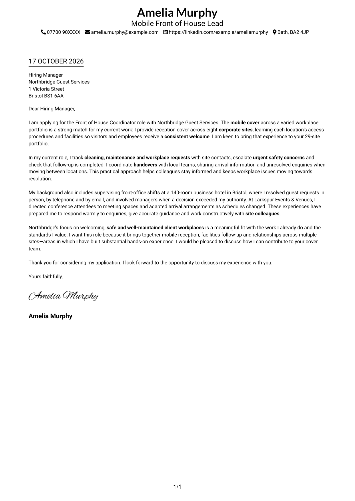 Cover letter example — page 1