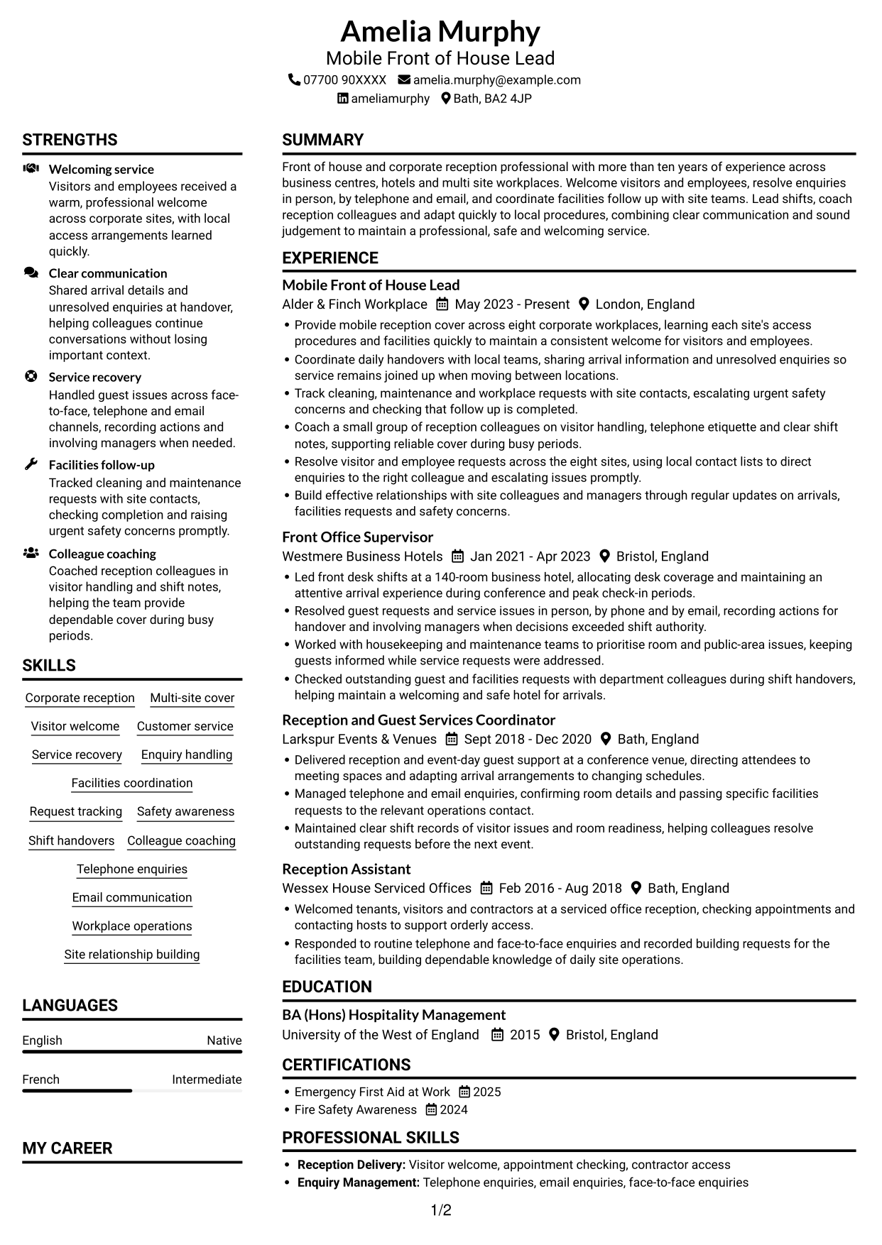 CV example — page 1