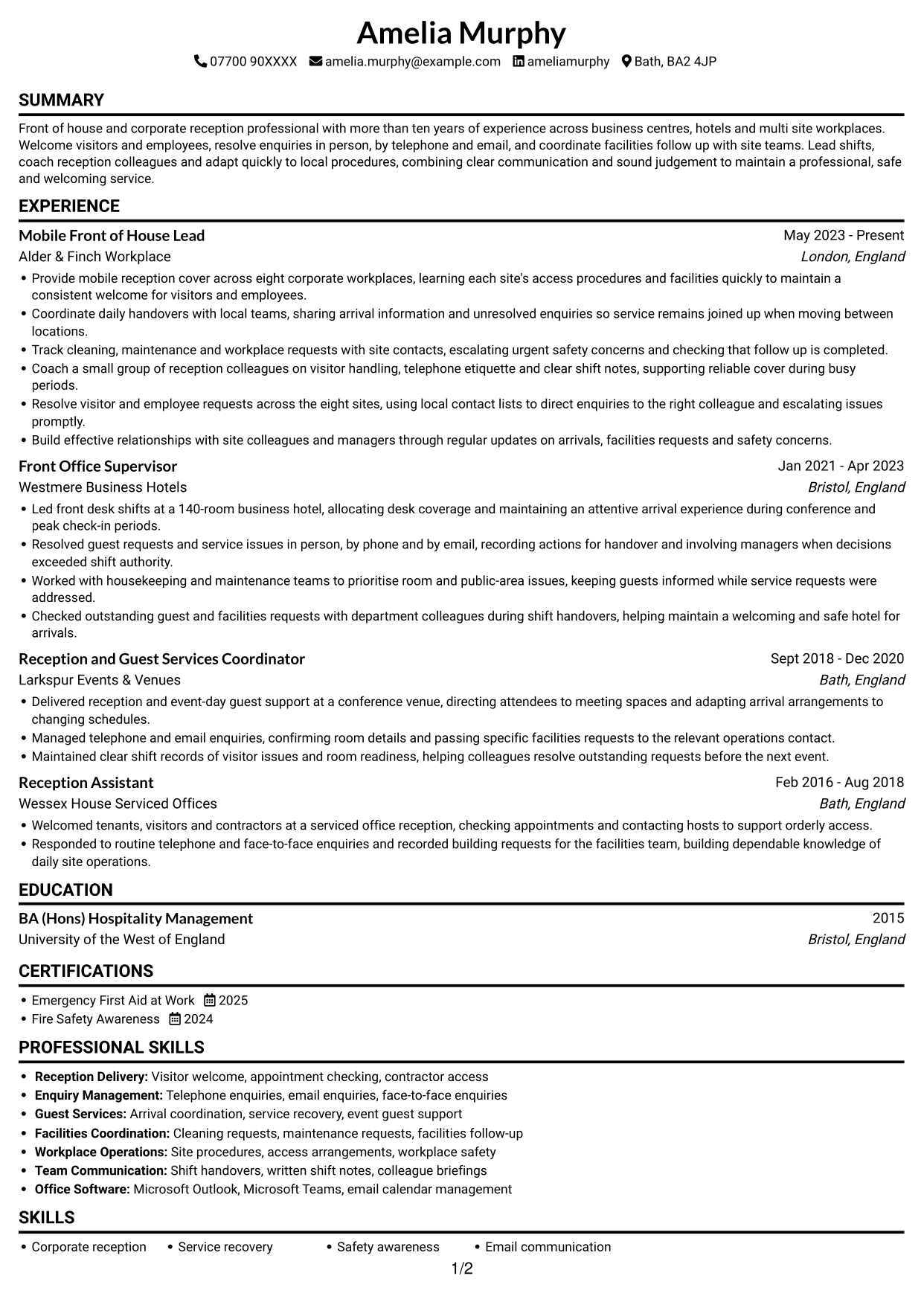 CV example — page 1