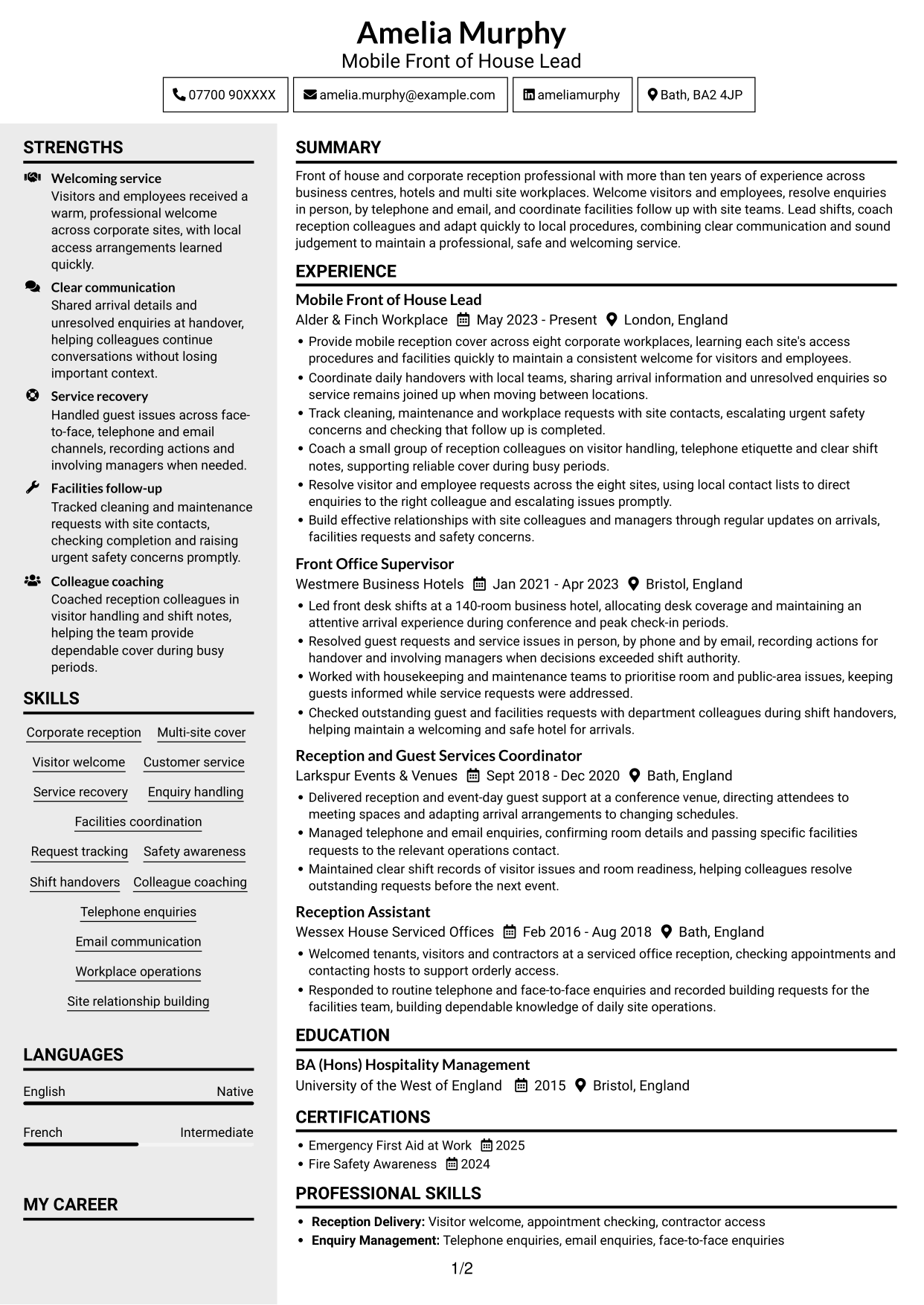 CV example — page 1