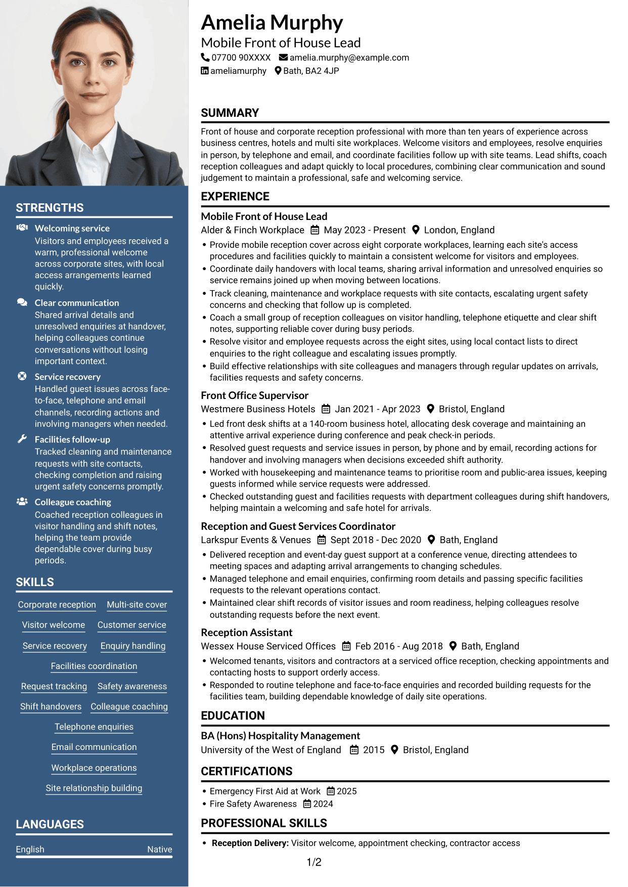 CV example — page 1