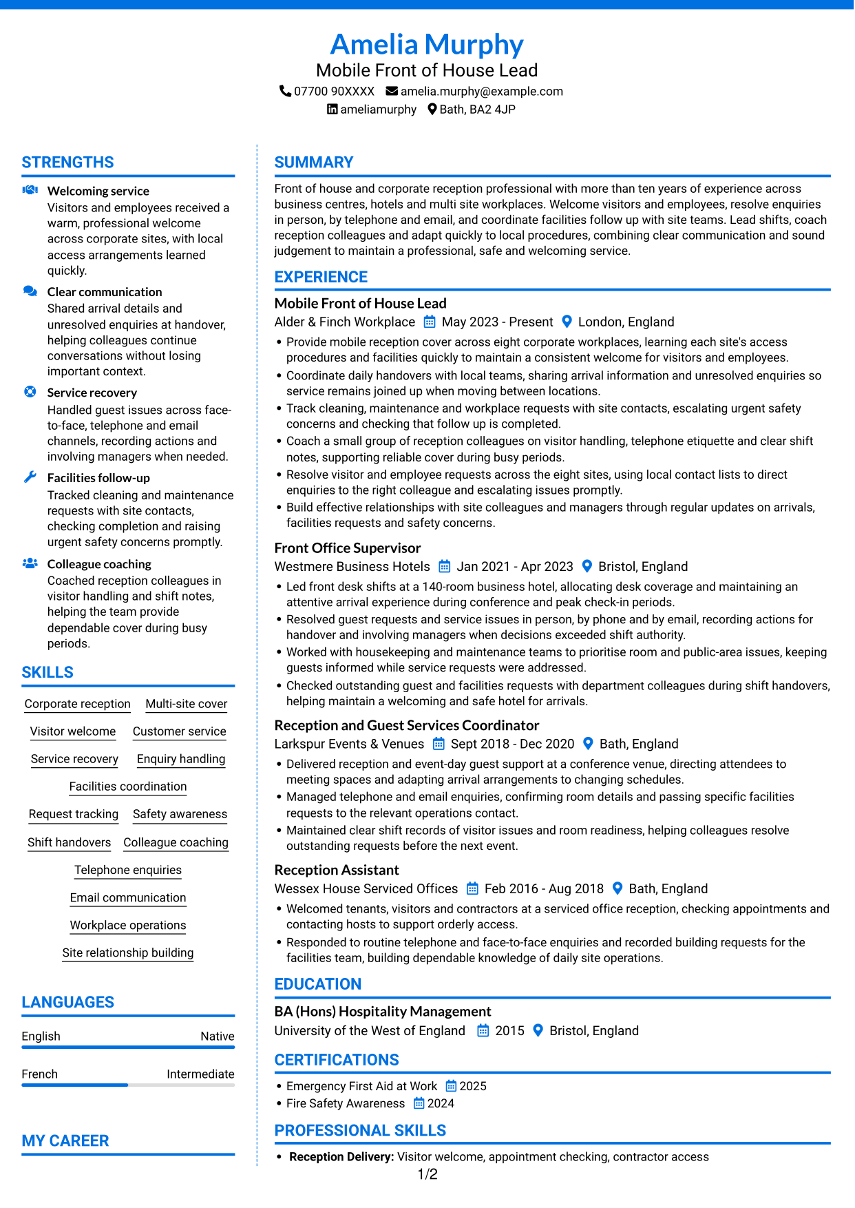 CV example — page 1