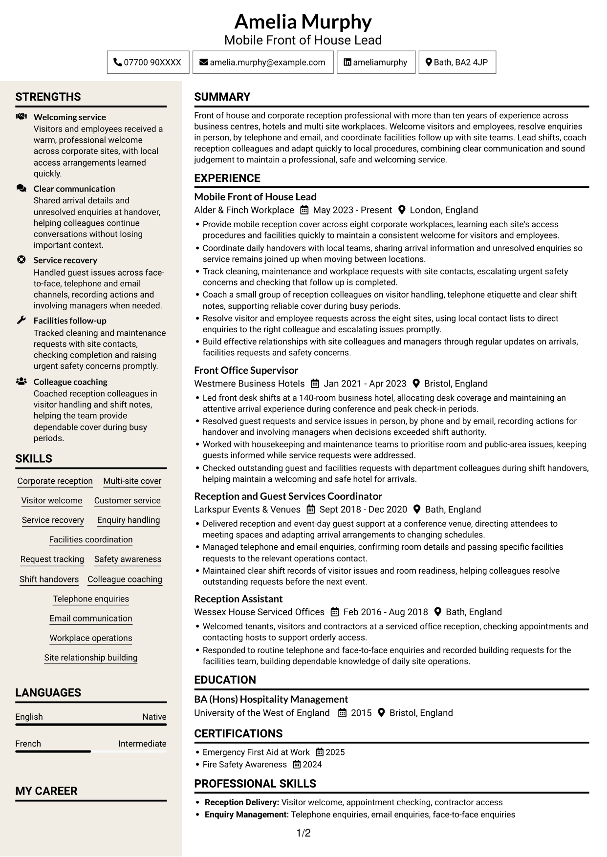CV example — page 1