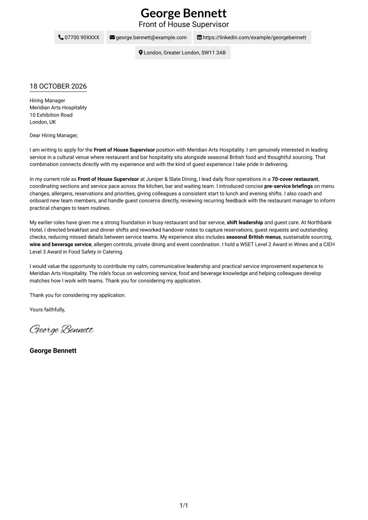 Cover letter example — page 1