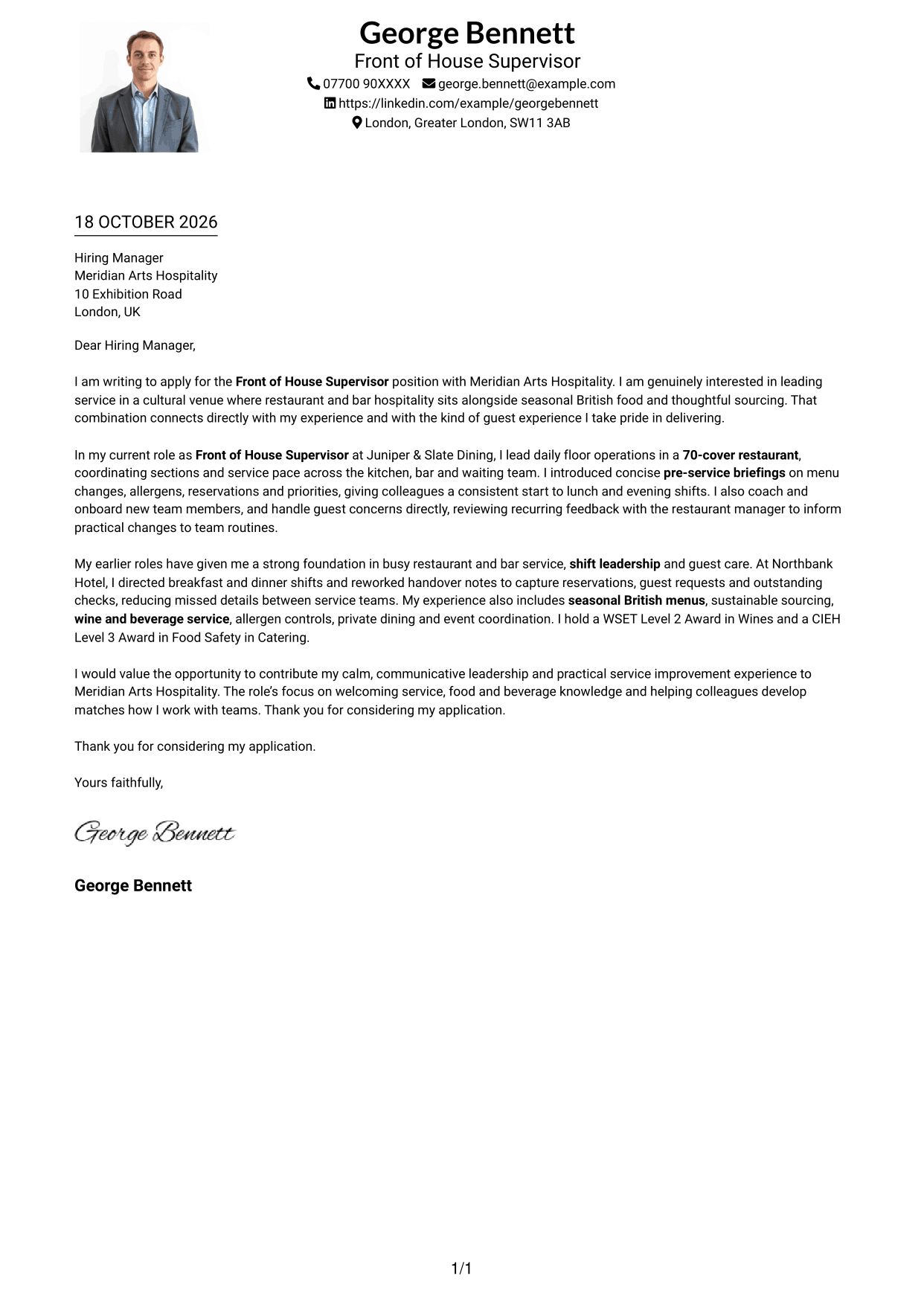 Cover letter example — page 1