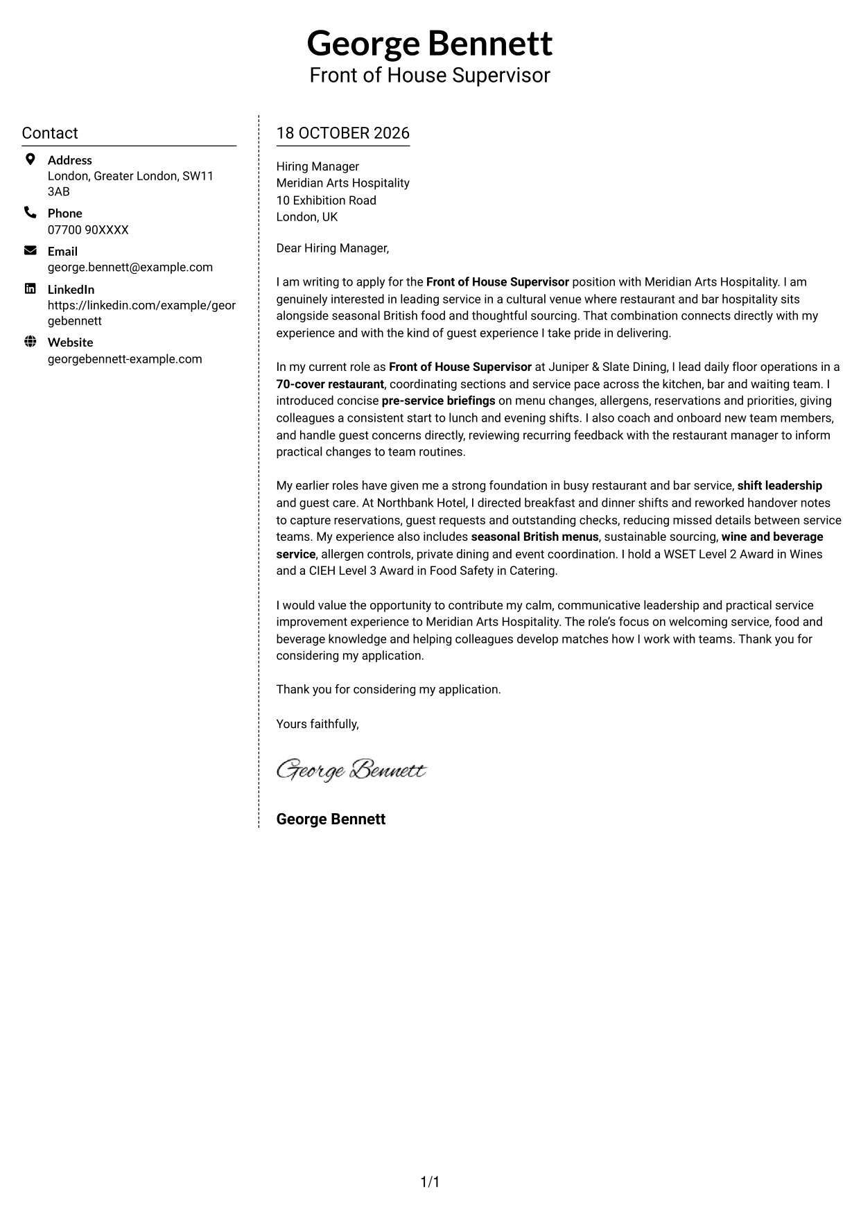 Cover letter example — page 1