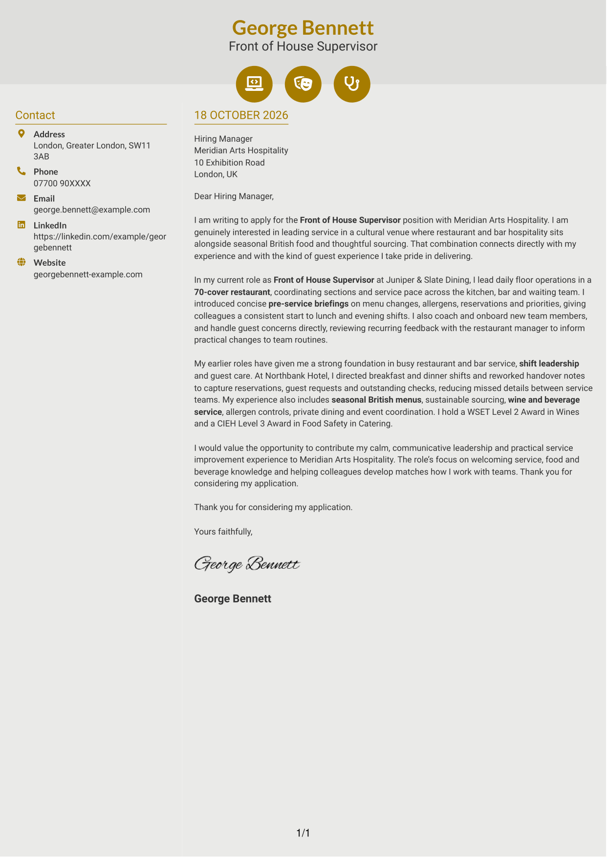 Cover letter example — page 1