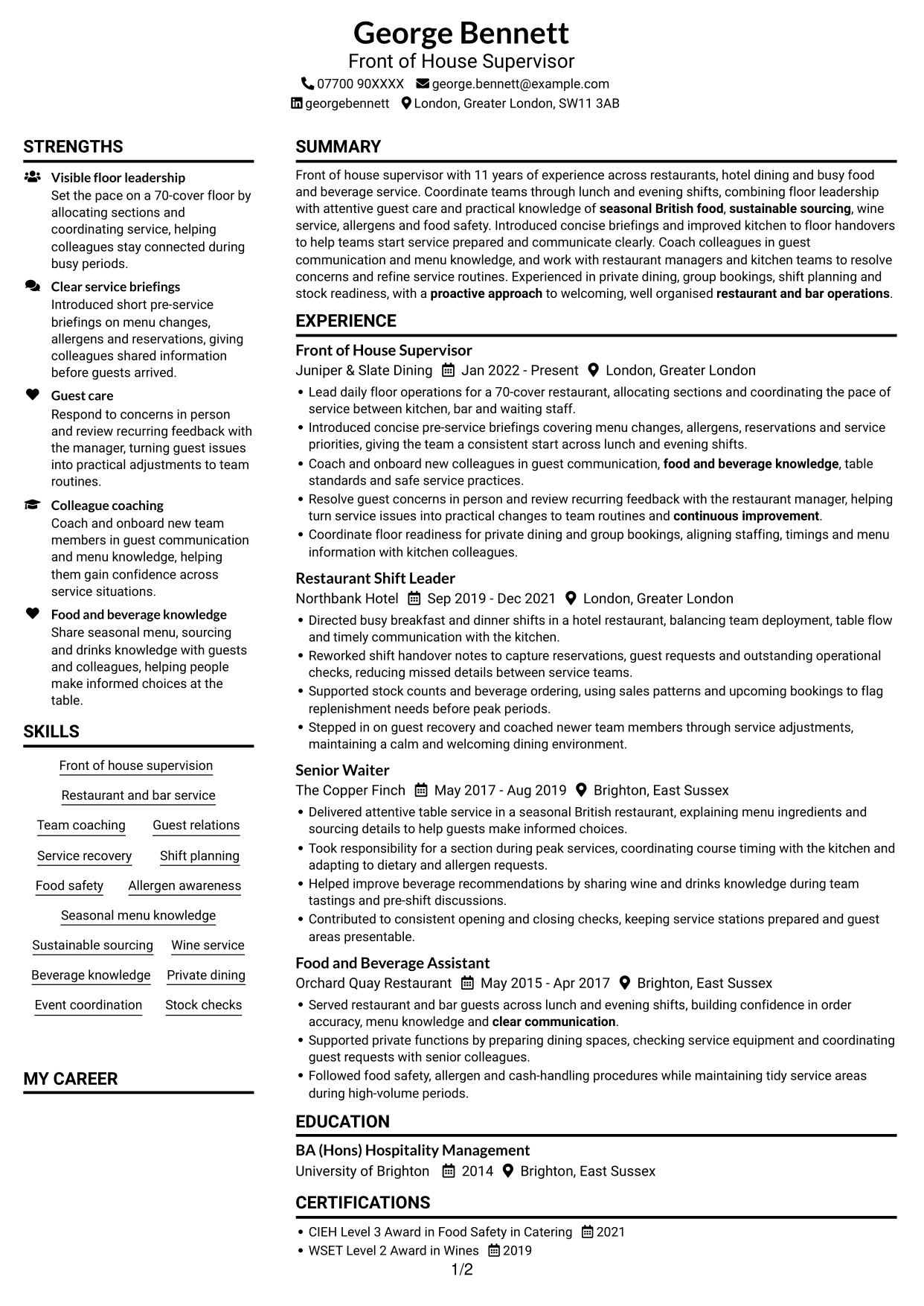 CV example — page 1