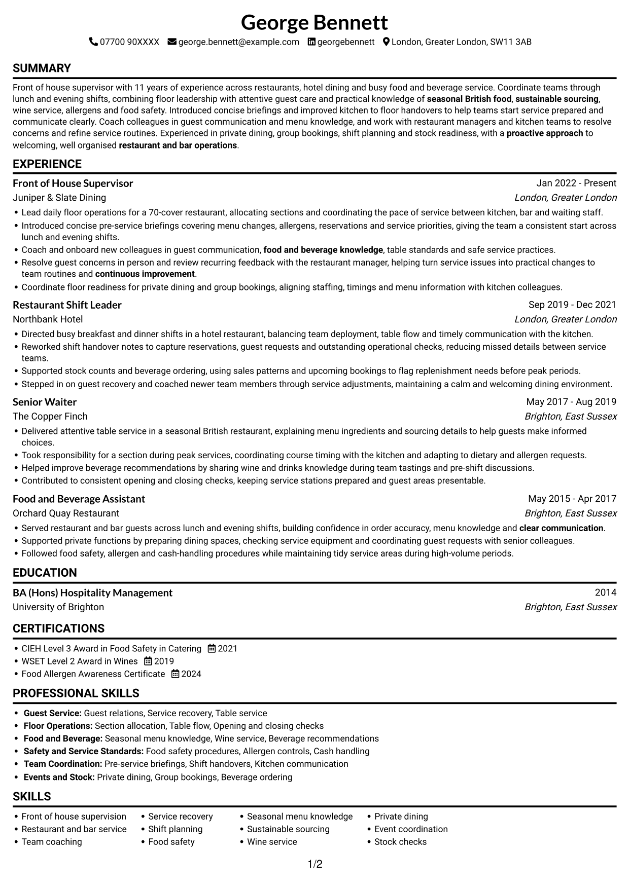 CV example — page 1