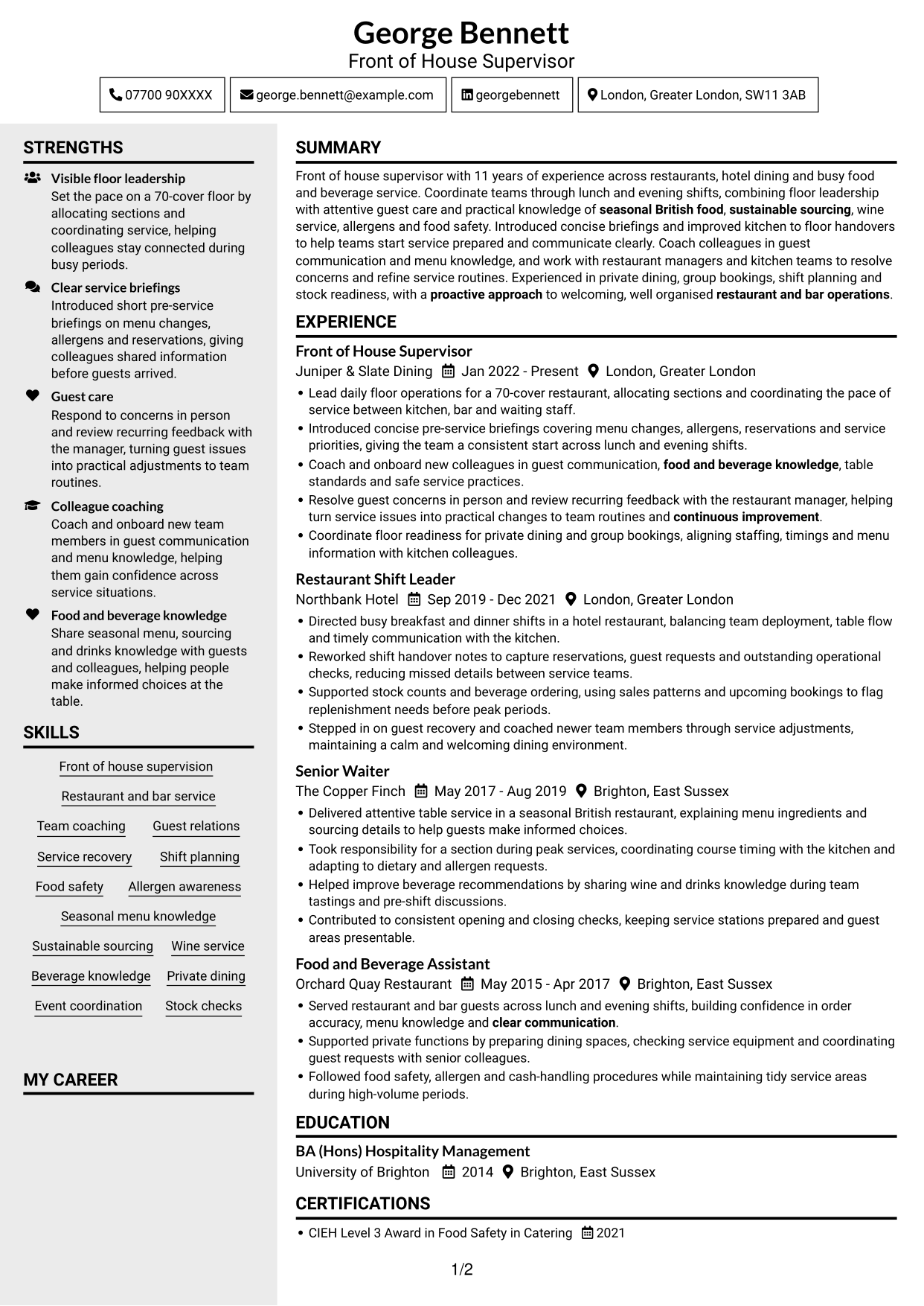 CV example — page 1