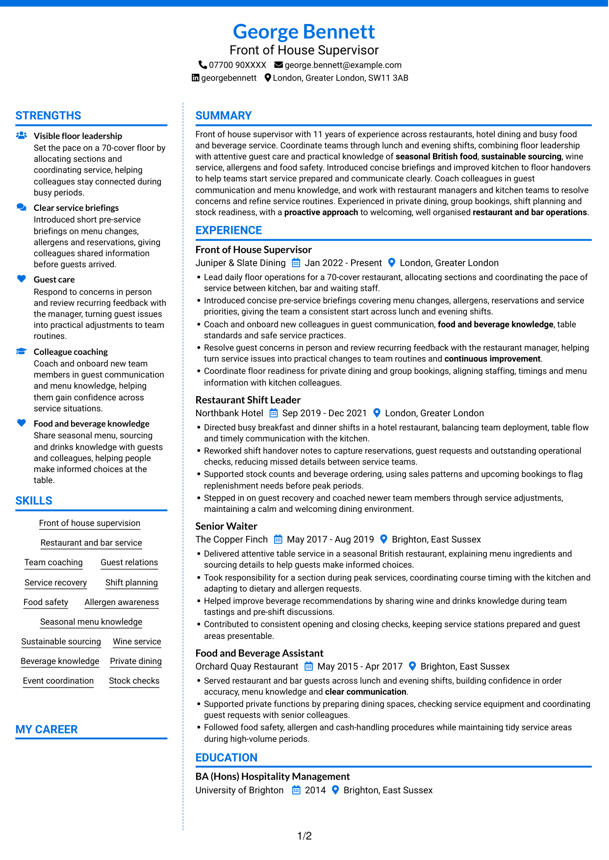 CV example — page 1