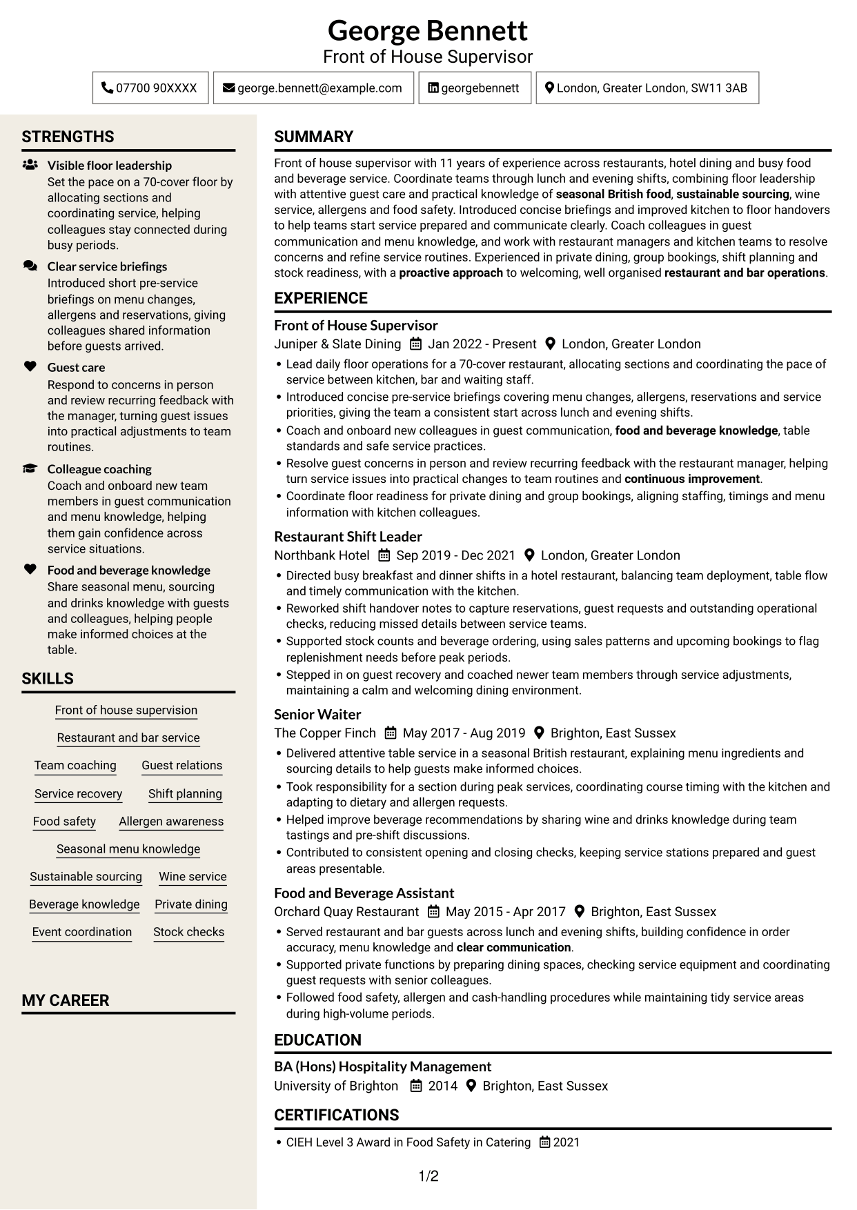 CV example — page 1
