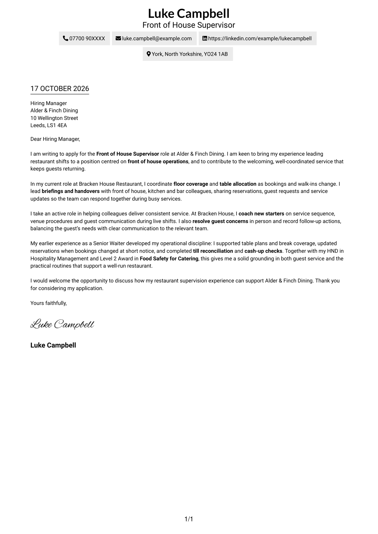 Cover letter example — page 1