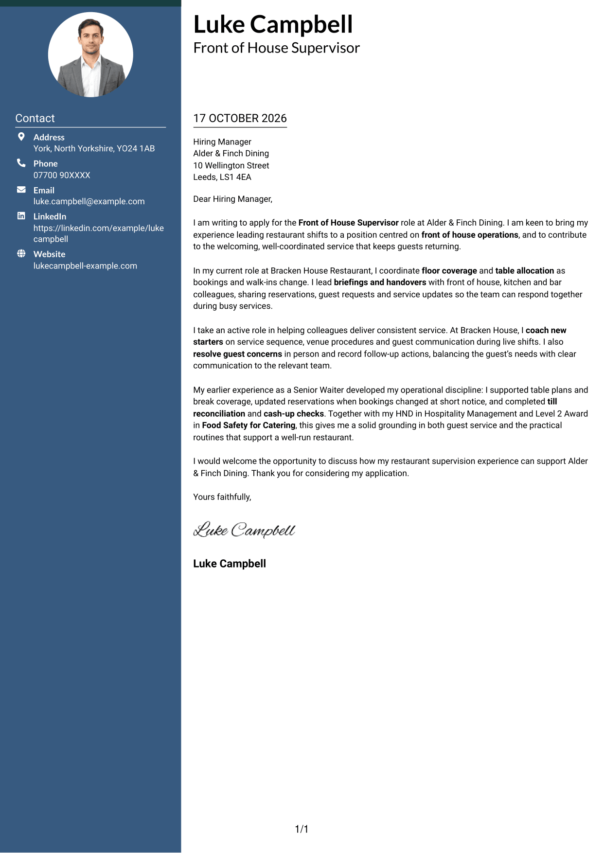 Cover letter example — page 1