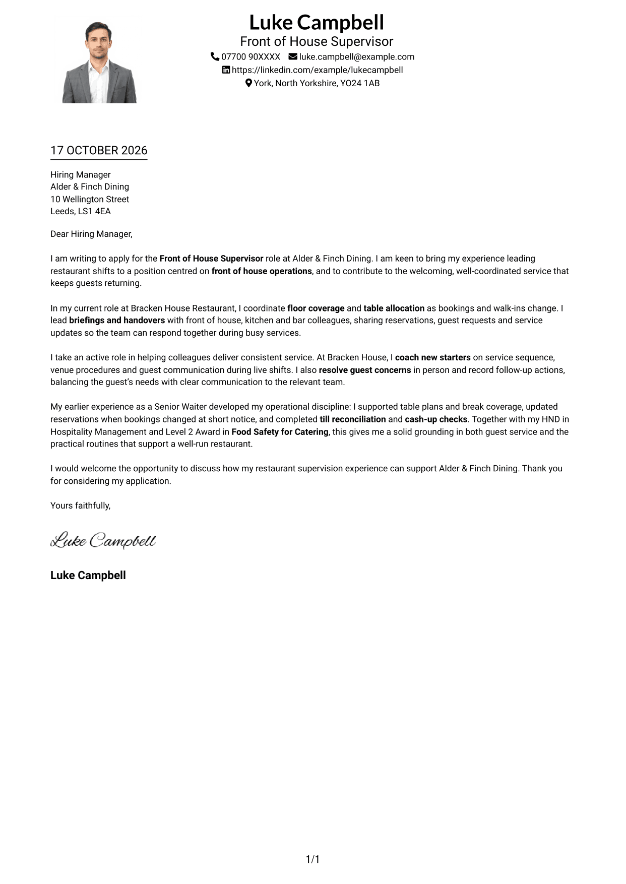 Cover letter example — page 1