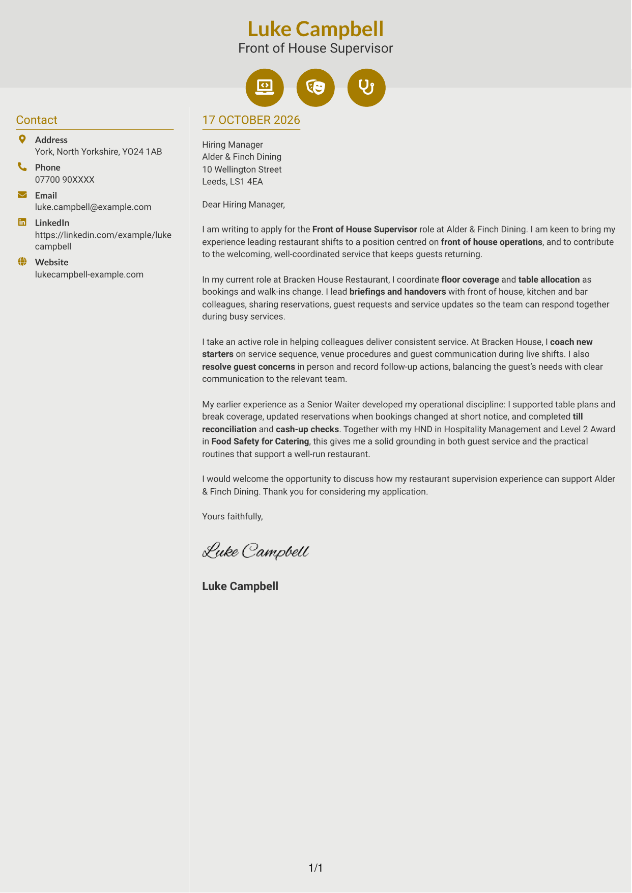 Cover letter example — page 1