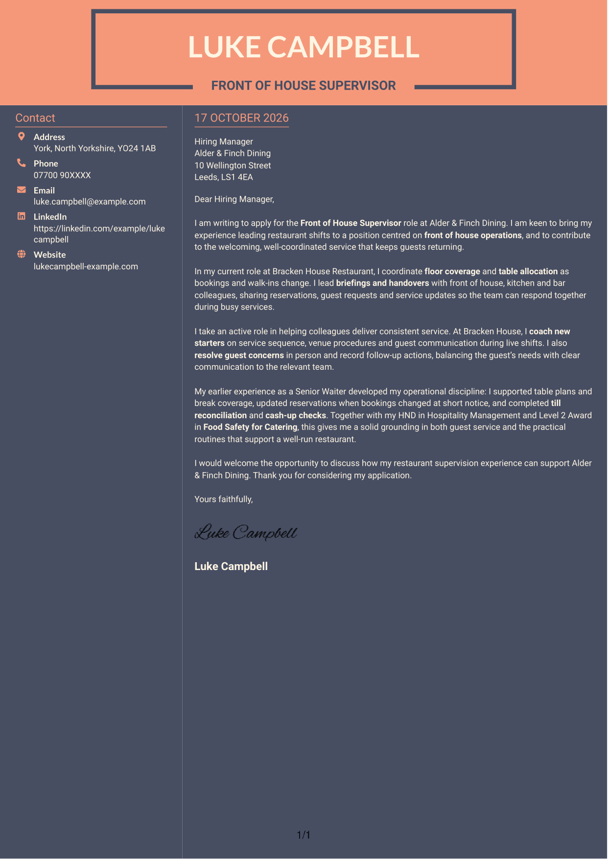 Cover letter example — page 1