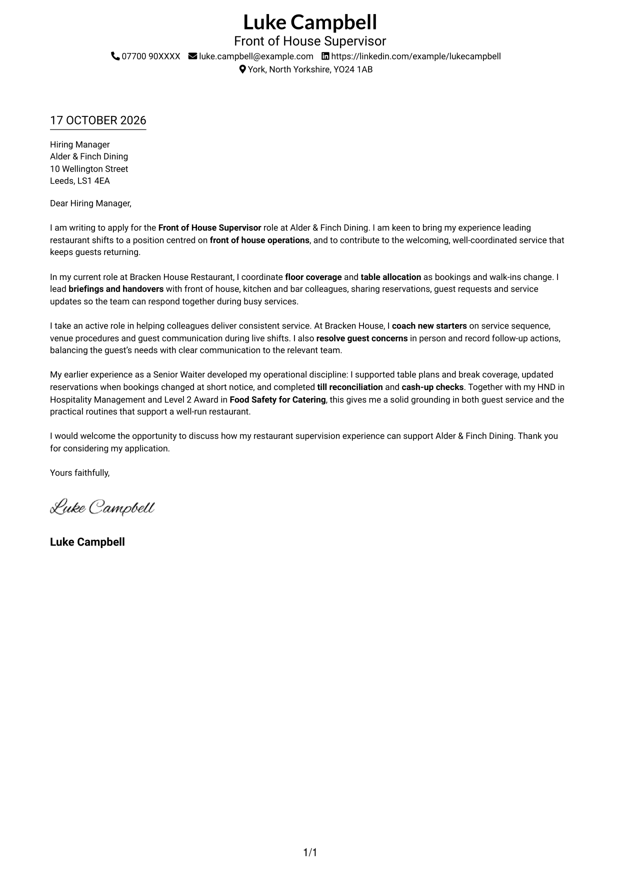 Cover letter example — page 1