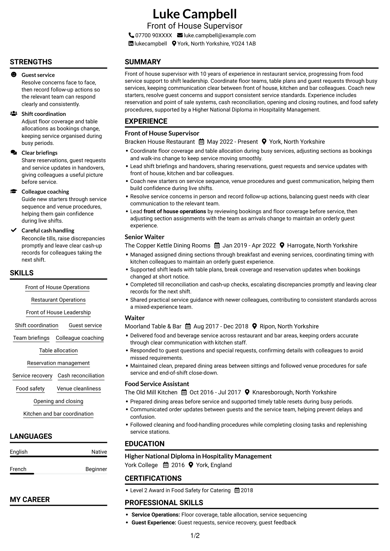 CV example — page 1