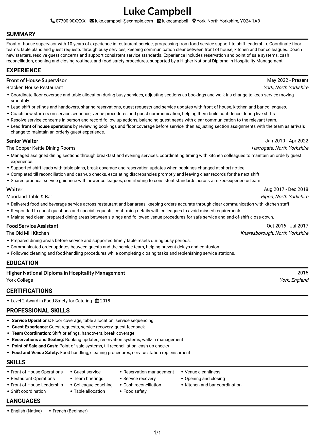 CV example — page 1